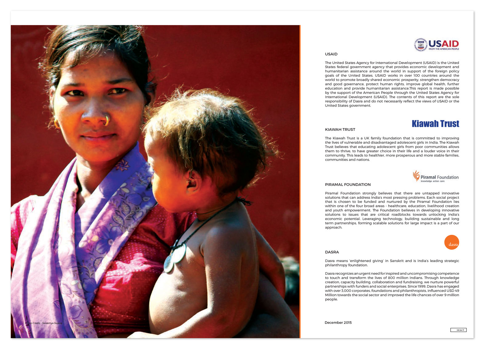 Life Line Report Design, Dasra India. Adolescents Girls India,